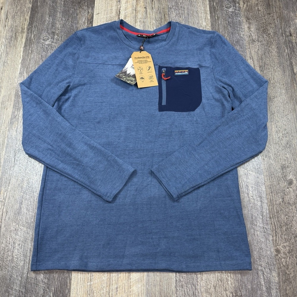 Avalanche‎ Outdoor Supply Long Sleeve Shirt Mens L Blue Stretch Pocket Crew Neck